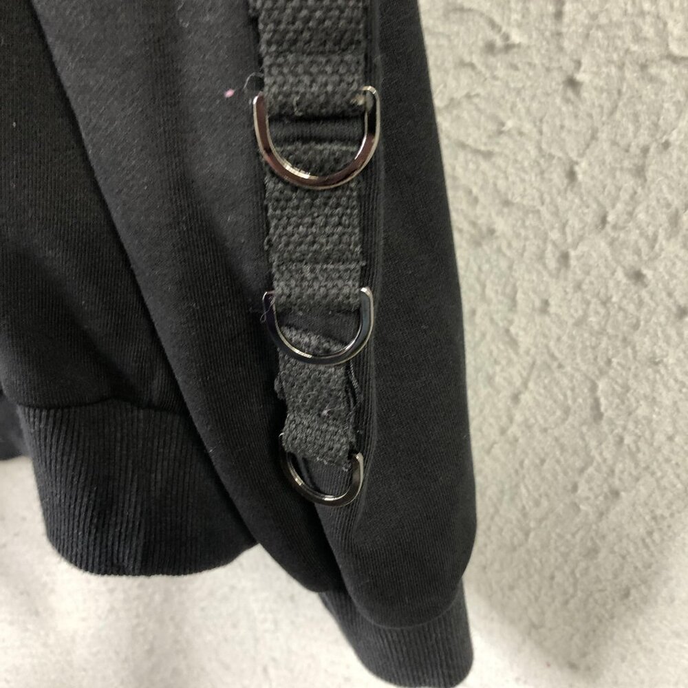 LF The Brand Hoodie Womens S Black Cold Shoulder Straps Punk Gothic Streetwear - Picture 6 of 12